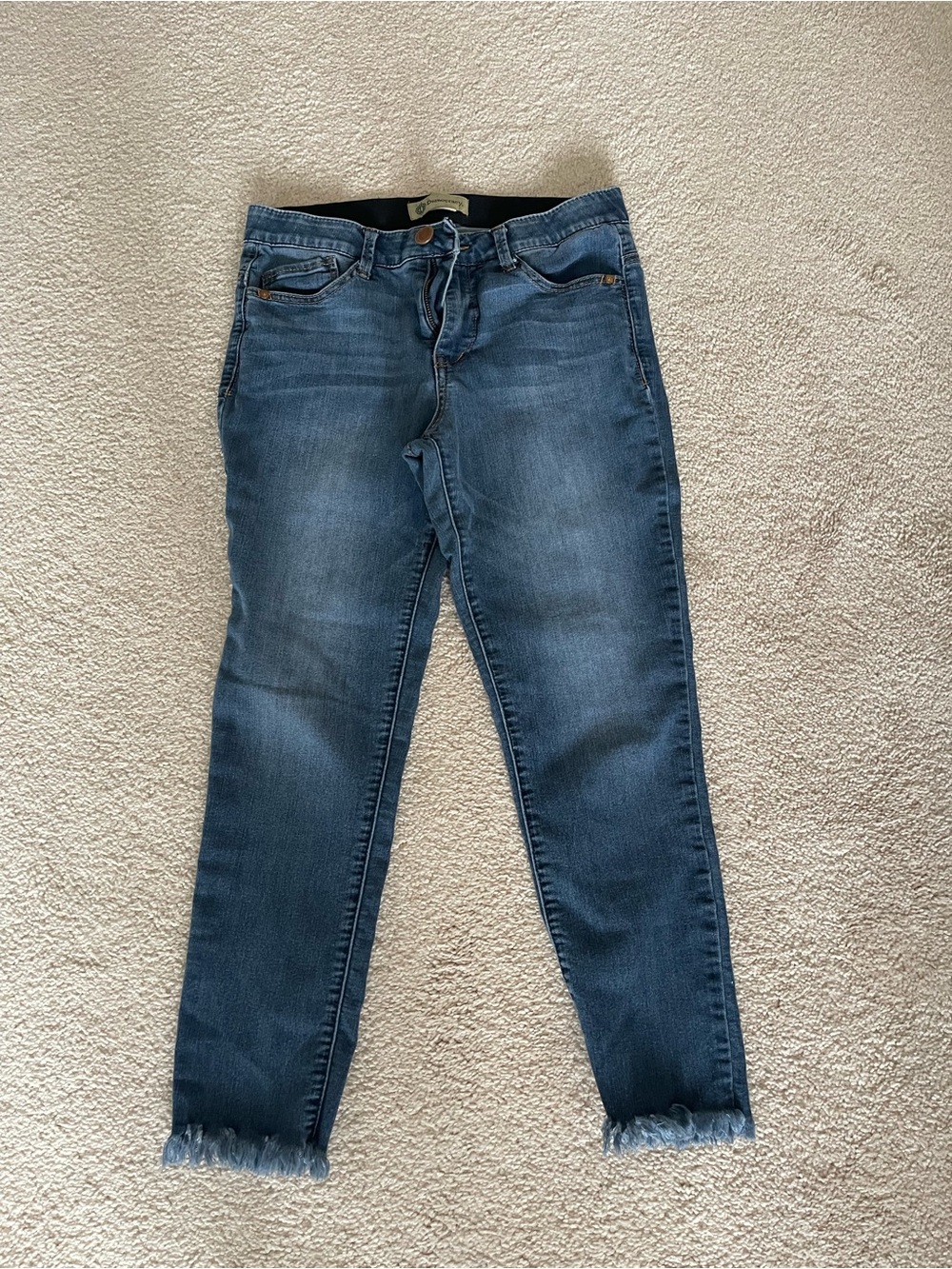 Democracy Blue Ankle Skinny Jeans with Frayed Hem